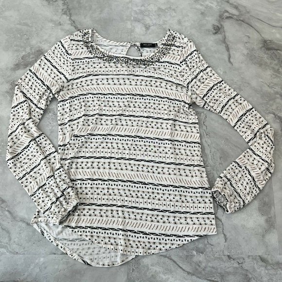 MAX JEANS Womens Size S Small Long Sleeve Cream Brown Tan Tunic Top - Picture 1 of 7